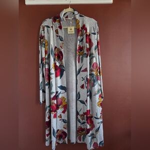 Floral Gray Kimono Cardigan By Angela Fashion